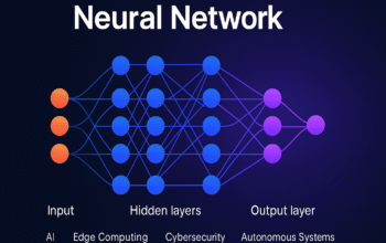 Diagram of a neural network showing input, hidden, and output layers with labeled use cases like AI, Edge Computing, Cybersecurity, and Autonomous Systems.